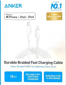 Lot off 5 Anker 10' Braided Lightnin to USB-C Fast Charging Cable - White - Picture 1 of 4