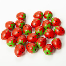10X Strawberry Red Hemu Wooden Beads decoration  jewelry making Hemp Rope Tassel