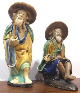 Two Antique Well Modelled Shekwan MudMen Figurines c.1890-1919 af - Bild 1 von 23