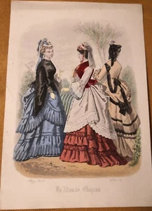 ANTIGUA IMPRESIÓN DE MODA COLOREADA de Le Monde Élegant Mayo 1873 (Placa 4) - Imagen 1 de 5