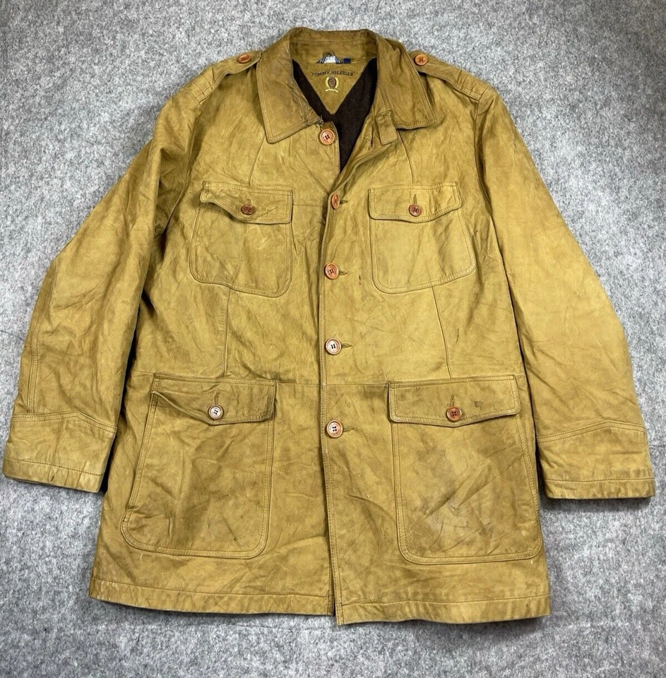 Tommy Hilfiger Suede Jacket Mens XL Brown 4 Pocket Chore Barn Hip Hop Distressed - Image 1 of 4