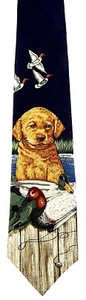 Duck Pup Mens Silk Necktie Endangered Species Animal Dog Hunting Blue Neck Tie - Picture 1 of 4