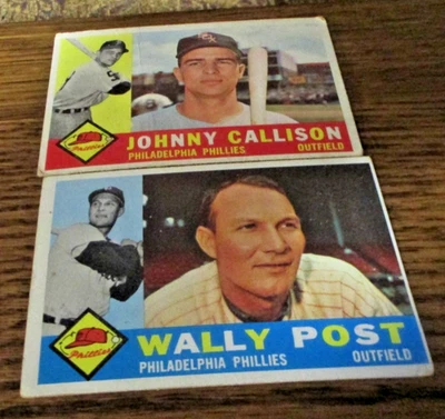 2) 1960 Topps Phil. Phillies baseball cards #13 Wally Post #17 Johnny Callison - Image 1 of 2