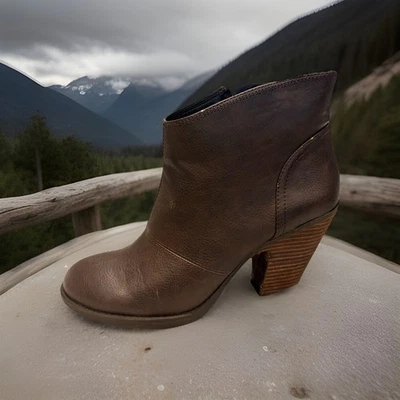 Jessica Simpson Fudgie Botines Cuero Marrón Cremallera Lateral Tacón Bloque Foto 1 de 4