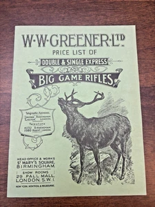 W W Greener Ltd Price List Big Game Rifles London England Book 1920s Reprint - Bild 1 von 8