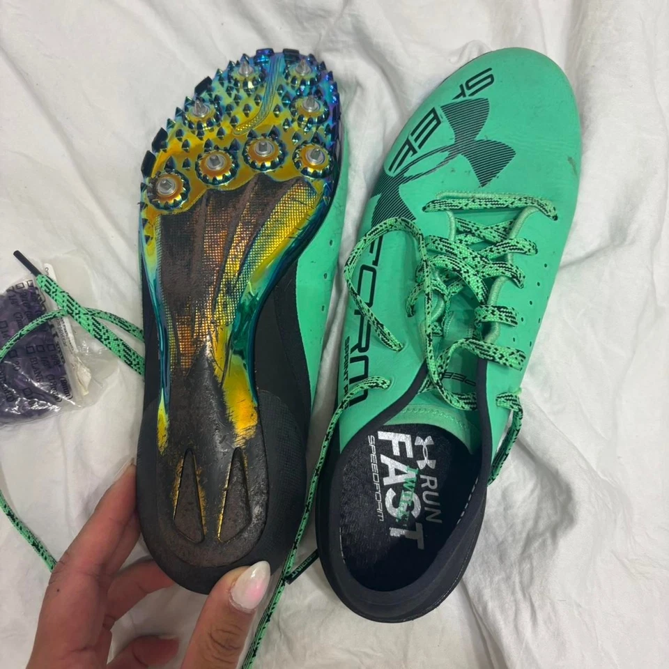 UNDER ARMOUR Verde Negro Cromo Picos Pista de Correr Para Mujer Zapatos de Entrenamiento Talla 8 Foto 1 de 2