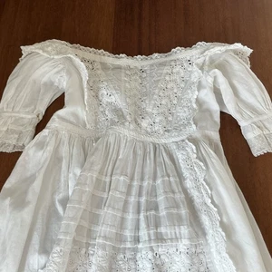 Antique Victorian LONG Christening Baptism Cotton Lace Gown Dress DAMAGED - Picture 1 of 20