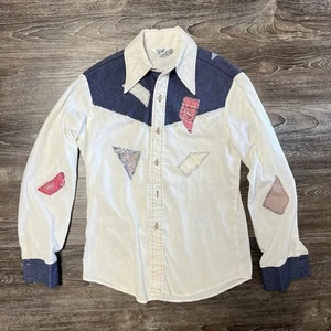 Vintage 70s Gap Western Shirt Mens Small Patchwork Denim Yolk Bode ERL Style - Picture 1 of 23