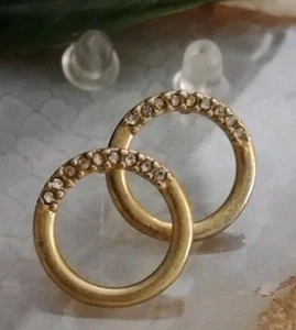 Dainty Brushed Gold over Sterling Silver .925 and CZ Stones 1/2" Earrings! - Picture 1 of 9