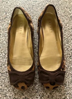 Lauren Ralph Lauren Estampado Leopardo Pelo de Becerro Ballet Pisos con Gamuza Marrón Talla 6 Foto 1 de 4