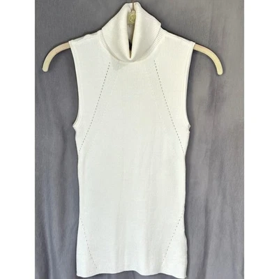 White House Black Market XS Sin Mangas Acanalado Tejido Cuello Alto Elegante Atemporal Foto 1 de 4