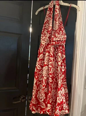 Vestido de vacaciones Moda International 100 % seda hawaiano floral halter talla 14 Foto 1 de 4