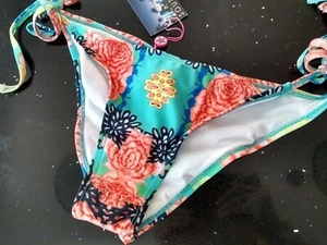 ASOS floral bikini bottoms with side ties blue peach yellow fully lined - Picture 1 of 6