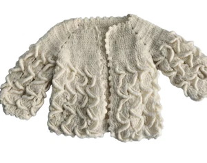 Mädchen Kleinkind Handarbeit gehäkelt Strick Pullover Cardigan Grob Boho Stil Creme - Bild 1 von 7