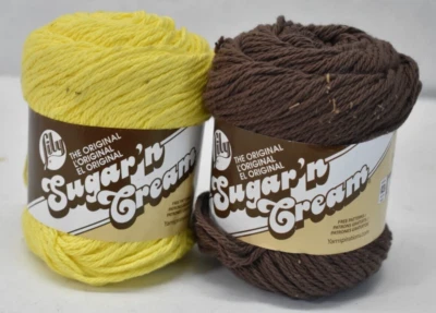 Lot of 2 Lily Sugar N Cream Yarn Skein Cotton 4 Ply 120 yds 2.5oz Brown/Yellow - Image 1 of 4