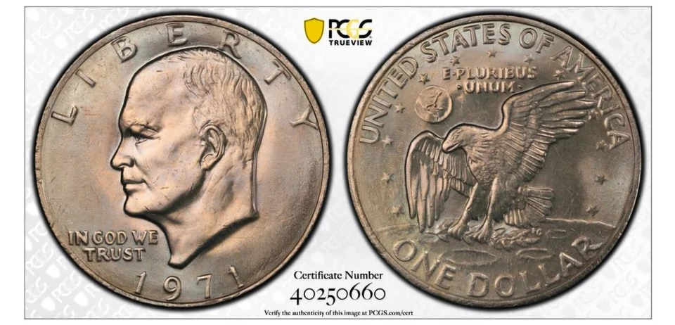 🎖️1971-P Eisenhower Dollar PCGS MS64  TONED True View Tough Date  - Image 1 of 1
