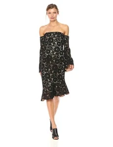 BNWT Womens MINKPINK Marseille Lace Cold Shoulder Dress Asymmetrical Dress XS - Picture 1 of 5