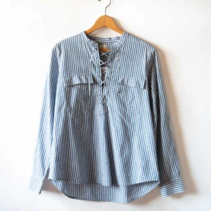 J. Crew Factory Striped Nautical Linen Blend Lace Up Top NWT S - Picture 1 of 11