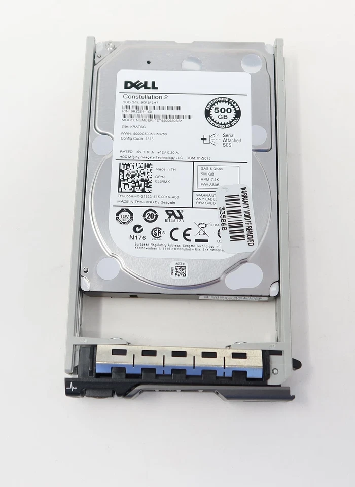 55RMX Dell 500GB 7.2K 6Gbps 2.5" SAS Hard Drive ST9500620SS - Image 1 of 2