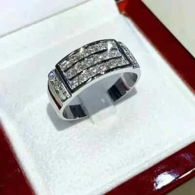 Anillo de aniversario de 2 quilates enchapado en oro blanco de 14 k creado en laboratorio de corte redondo para hombre  Foto 1 de 3