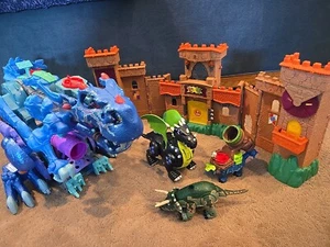 Imaginext Dinosaurs & Castle Lot, Ultra Ice Blue T-Rex, Eagle Talon Black Dragon - Picture 1 of 16