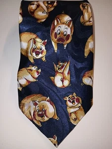 Steven Harris Golden Pig On Navy Blue Necktie Handmade - Picture 1 of 8