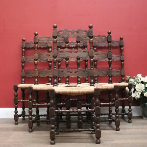 Set of 6 Dining Chairs or Kitchen Chairs, French Oak, Antique Rush Seats c1910 - Picture 1 of 15