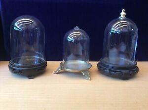 VINTAGE POCKET WATCH GLASS DISPLAY DOME WOODEN STAND w/ Hanger & 2 more w base
