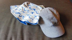 M&S Hats Set of 2 UPF50+ 1 Bucket Style, 1 StripeBaseball Style 3-6y BlueMixBNWT - Picture 1 of 1