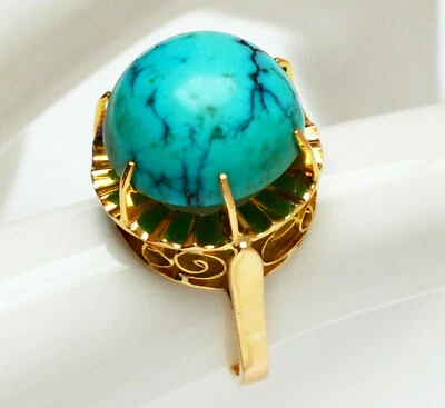 Damenring Damen Ring 18 Karat 750 Gold 6,53 g Gelbgold Türkis Gr. 49 - Bild 1 von 4