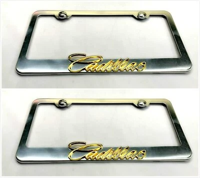 3D Emblem Stainless Steel License Plate Tag Frame Cover Bolts Caps For Cadillac  - Image 1 of 3