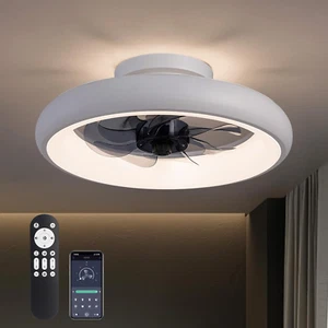 Ceiling Fans with Lights and Remote, 15'' Low Profile Flush Mount Ceiling Fan wi - Picture 1 of 9