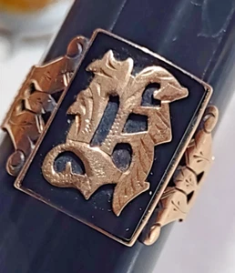 MEN'S VICTORIAN 9K GOLD MONOGRAM SIGNET RING SIZE 12.75+ - Picture 1 of 3