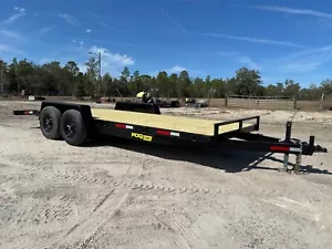 NEW 7X20 CAR HAULER EQUIPMENT TRAILER, 14K GVWR, TANDEM AXLE, RAMPS, BUMPER PULL - Picture 1 of 18