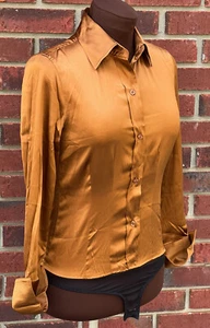NWOT Moda International Bodysuit Silk Button Down Shirt XS Rust Long sleeve - Picture 1 of 13