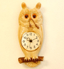 Japanese Lucky Owl Pendulum Wall Clock Bright-Beige Pottery SETO ware Gift Japan