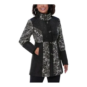 Chaqueta de Terciopelo Medianoche Talla XL Cuadrada Hasta el Muslo Gris Negro Mixto Media Leopardo - Imagen 1 de 15