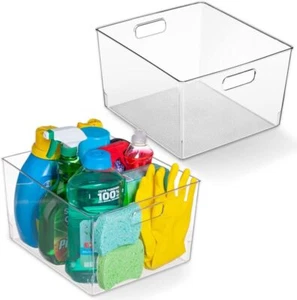 Clear Plastic Storage Bins - 2 Pack for Kitchen & Fridge Organization - Picture 1 of 7