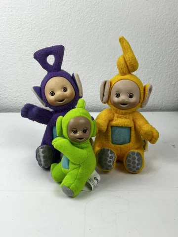 Vintage Playskool Teletubbies 6" Tinky Winky Dipsy Lala Doll Beanie 1998 Rubber Cover