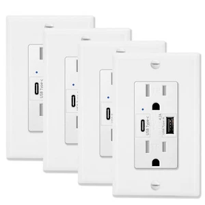 4.2 Amp Type C USB Electrical Outlet Tamper Resistant Wall Charger Receptacle ×4 - Picture 1 of 12