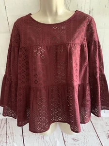 Madewell Damen-Top Größe Small Stufen Knopfleiste burgunderrot Ösen fließend neu - Bild 1 von 12