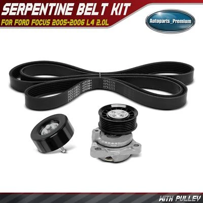 3x Kit de componentes de transmisión por correa Serpentine con aire acondicionado para Ford Focus 2005-2006 L4 2,0 L Foto 1 de 4