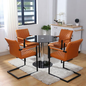 Tempered Glass Dinning Table Set 2-4Seater Round Glass Table PU Leather Chair UK