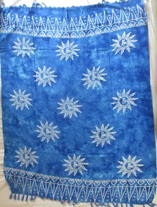 Sarong Blue Sun Swimsuit Cover Up Wrap Full Size Rayon Batik 59x44 inch - Picture 1 of 2