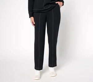 Denim & Co. Women's Petite Pants PXS Active French Terry Straight Black A678075 - Picture 1 of 4