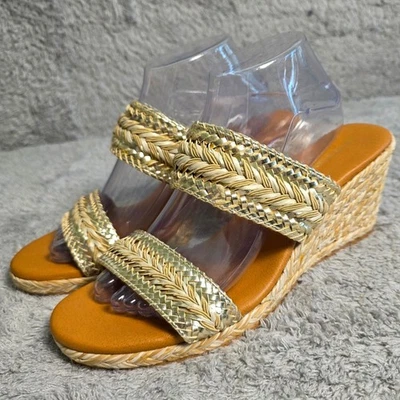 Andre Assous Nolita Alpargata Cuña Cuero Sandalias Dorado Tejido Correas 9.5 NUEVO Foto 1 de 4