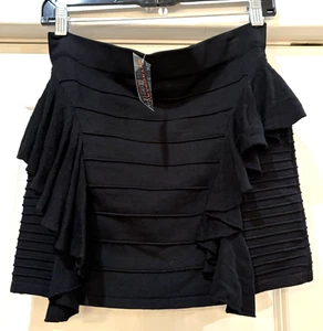 NWT METROPARK Black Stretch Bandage Bodycon Mini Skirt M Side Ruffles Layers - Picture 1 of 6