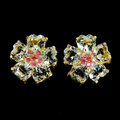 925 Sterling Silver Earrings Heart Blue Topaz 7mm Ruby Natural Gemstone Jewelry - Image 1 of 4