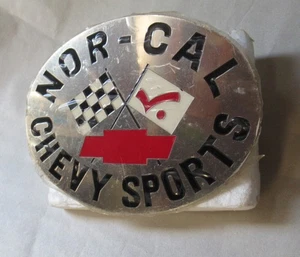 Vintage Nor Cal Chevy Sports Car Flag Logo Emblem NOS Bolted Enamel - Picture 1 of 3