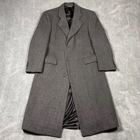 Christian Dior Monsieur Sport Overcoat Wool Herringbone Black Gray Men 46L VTG - Image 1 of 4